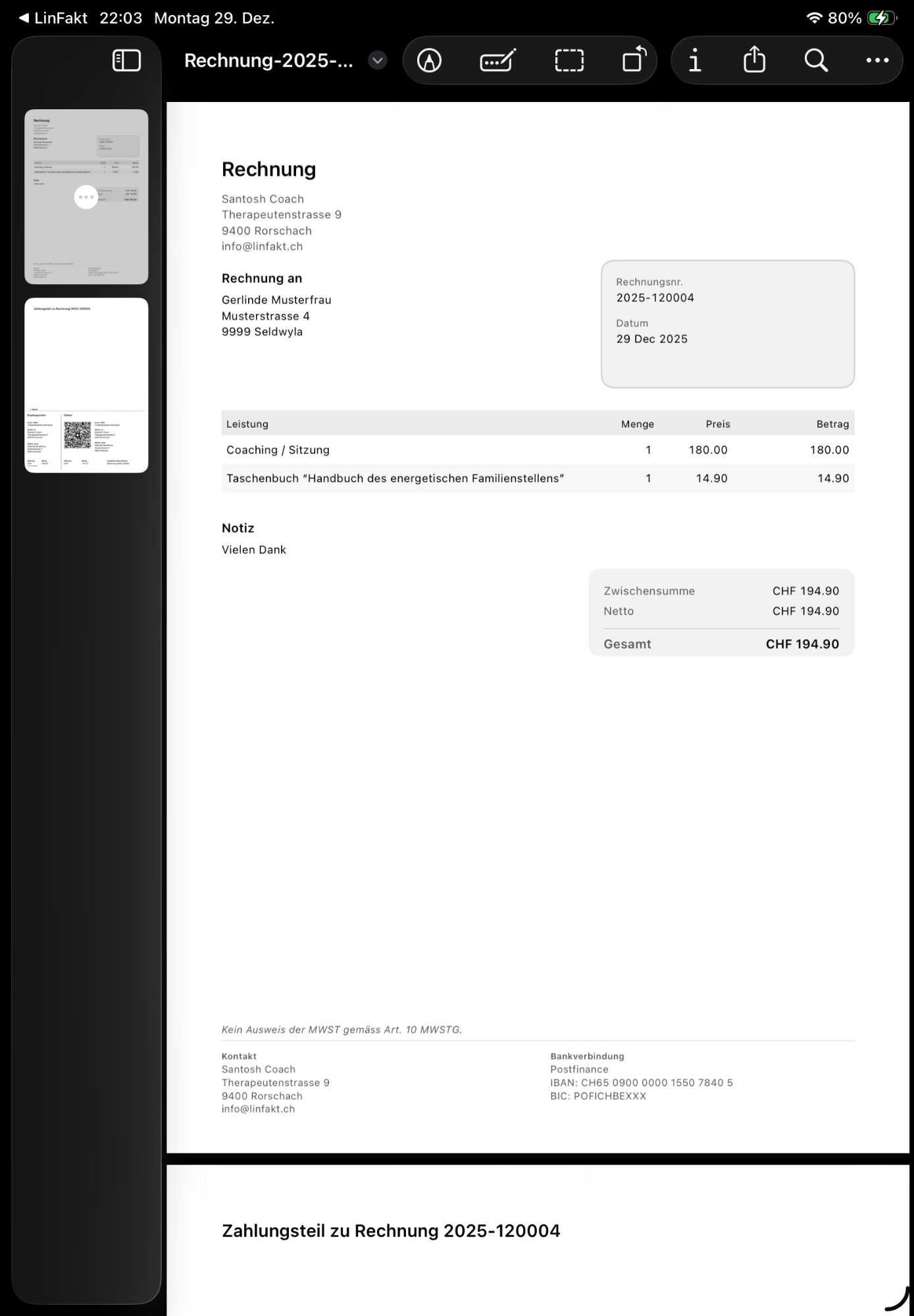LinFakt PDF Rechnung
